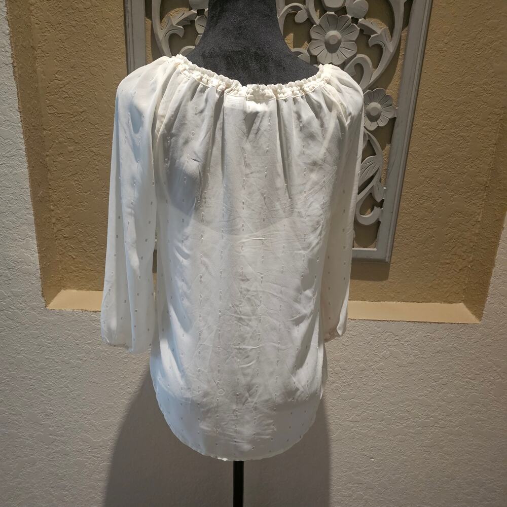 Liz Claiborne S Cream Peasant Blouse Gold Metallic Romantic Cottagecore Top - Picture 3 of 14